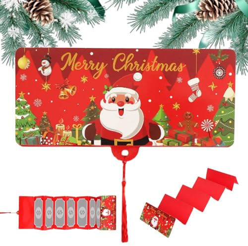kinrguiyuez Weihnachtsüberraschungsgeldhalterin, faltbare Weihnachtskarte mit Umschlag, Cash Gift Storage Box mit Quasten, Cash -Karte Inhaber für Weihnachtsmannzubehör