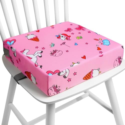 HOTUT Sitzerhöhung Stuhl Kind,Tragbares Cartoon Boostersitz,Stuhlerhöhung Kissen für Kleinkind,Abnehmbar Waschbar Sitzkissen Kinder Stuhl mit 2 Anti-Rutsch-Schnalle für Essen,Ausflug,Picknick,Reisen