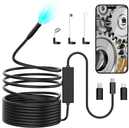 ZZXLOPEZ Endoscopique Caméra d'inspection de Serpent 1920P, 3 en 1 USB Camera Endoscopique, Camera Endoscopepour Android et iOS, Caméra étanche IP67 avec 8 lumières LED, Câble Semi-Rigide(16.4FT/5M)