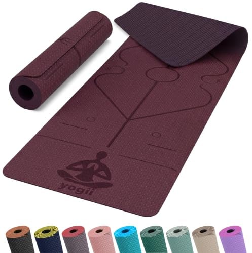 Yogii Yoga matte 6 mm rutschfest - TPE Fitnessmatte für Yoga, Pilates & Home Workout - Anti-Rutsch Sportmatte mit Alignment Linien - Gymnastikmatte für Damen & Herren