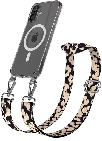 EAZY CASE Handykette - Verstellbares Taschenband kompatibel mit iPhone 16, Schulterriemen, Handykordel mit Silikon Hülle, Qi Charging kompatibel, Umhängetasche, Taupe Camouflage Silber