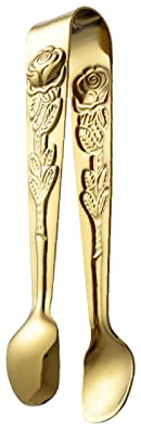 Sugar Tong,Mini Stainless Steel Tong Rose Pattern Design for Serving Ice and Sugar Cubes for Home BBQ Kitchen and Restaurant(Color:Gold)