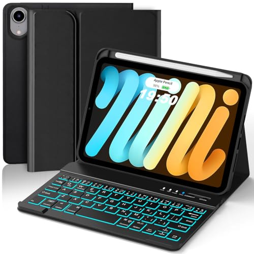 YUNPLE Custodia per tastiera per iPad mini 7 A17 Pro 2024/iPad Mini 6 Generation Case con tastiera 2021 8.3 pollici nero