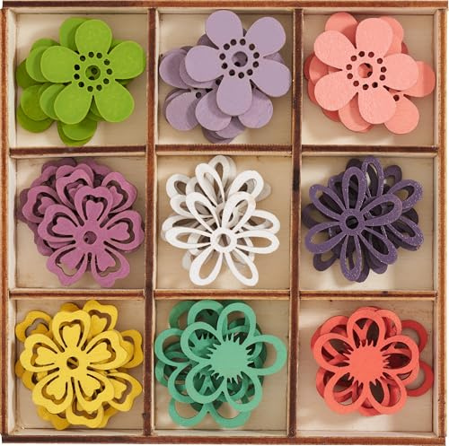 VBS Streuteile Blumen Malia Set 45 STK bemalte Holzblumen 2.7-3.0 cm