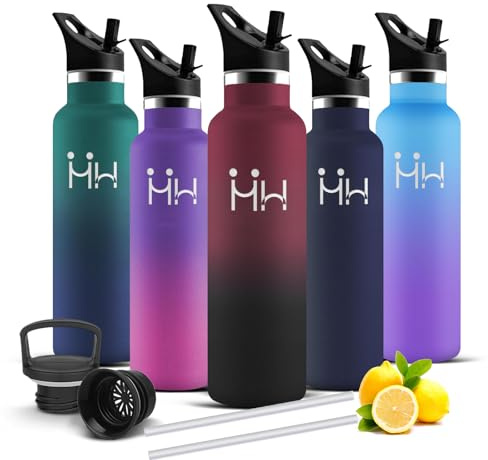 Trinkflasche Edelstahl, Trinkflasche 0 75 liter, BPA-Frei, Wasserflasche mit Strohhalm, Doppelwandige Vakuumisolierte, Wasserflasche Auslaufsicher, für Wandern, Picknick, Schwimmen, Yoga