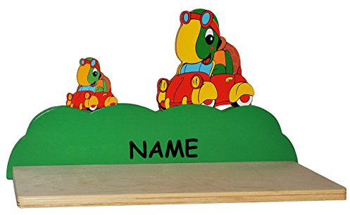 alles-meine.de GmbH Wandregal aus massiven Holz - Schildkröte im Auto incl. Name -für Kinder Kinderregal/Bücherregal/Hängeregal/Regal Tier - Mädchen Jungen - Kinderzimmer W..