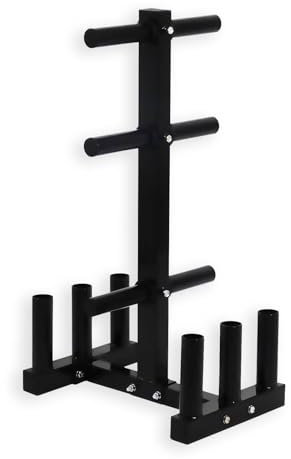 BodyRip Six Weight Plate and Six Bar Holder Rack for 2 Olympic | Weight Plate, Barbell Bar, Dumbbell Bar | Home Gym Storage, Durable Steel Holder, Organizer, Space-Saving, Exercise Equipment