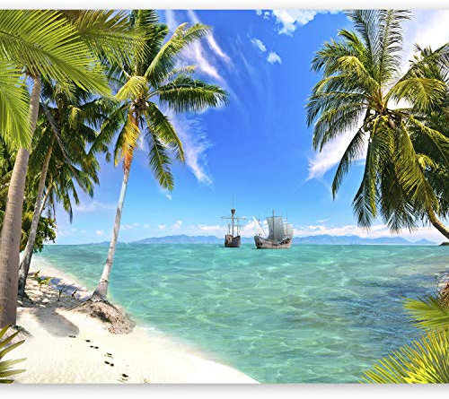 murando Fototapete selbstklebend Strand und Meer 392x280cm Foto Tapete Tapetenfolie Möbelfolie Wandverkleidung Wandtapete Motivtapeten Bildtapete Wohnzimmer 3d Effekt Natur Tropen Landschaft Palmen