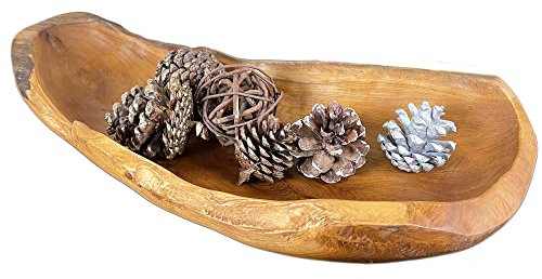 Teak Root Long Bowl 45cm Antique Rustic Kitchen Hand Carved Wood Fruit Snacks Food …