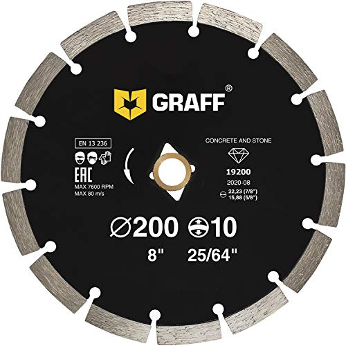 8 Inch Diamond Blade for Angle Grinder — Diamond Cutting Wheel for Cutting Stone, Marble, Granite, Brick, Masonry, Paving Flag, Concrete — Diamond Saw Blades Segment Height 0.394” (10 mm) — GRAFF