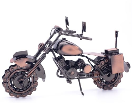 QIRLOEU Handmade Metal Motorbike Ornament, Vintage Scrap Metal Art, 30cm | Motorbike Model, Birthday & Christmas Gift for Men & Women Biker, Industrial Desk Decor for Home Office, Man Cave Accessories