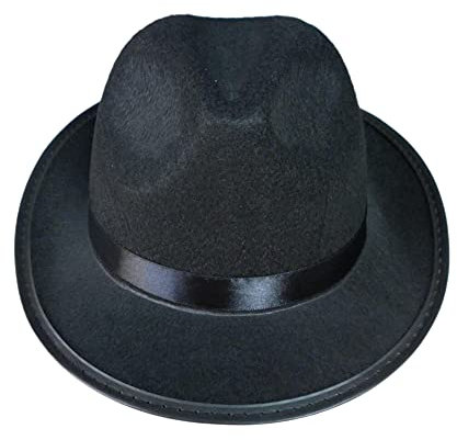 Schwarz Classic Trilby Fedora Hut mit Gürtelband Kurze Krempe Filzwolle Partyhüte Gangster Hut Kostüm Accessoires für Unisex Herren und Damen