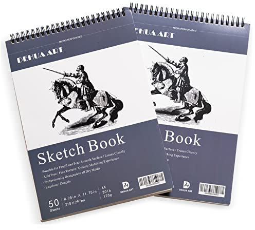 A4-Skizzenblock, 2 Packungen à 50 Blatt (120 g), Spiralbindung, Künstler-Zeichenpapier, langlebig, säurefrei, Skizzenbuch, für Erwachsene und Jugendliche, zum Skizzieren, Schreiben, Malen, Kunstbedarf