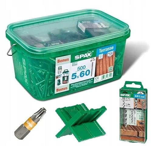SPAX Terrassenschraube Bonus Set, 5 x 60 mm, 500 Stück, Fixiergewinde, Zylinderkopf, T-STAR plus T25, CUT-Spitze - 4507000500629