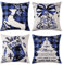 CAROMIO Kissenbezug Weihnachten Weihnachtsdekoration Hirsch Weihnachtskissenbezug 4 Stück Kissenbezüge Frohe Weihnachten Weihnachten Kissenhülle für Sofa Deko Weihnachten 45 x 45 cm Blau