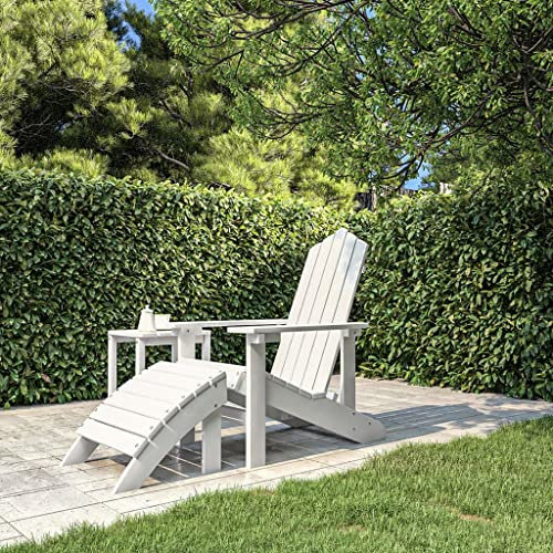 homiuse Adirondack-Gartenstuhl mit Fußstütze HDPE Adirondack Chair GartenmöBel Adirondack Stuhl Holz Loungesessel GartenstüHle Armlehnstuhl Gartenstuhl Schaukelstuhl Holz Weiß 73x83x92 cm