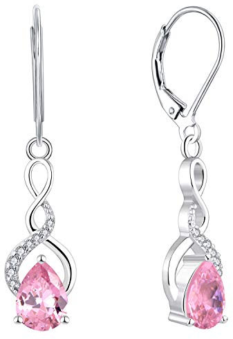 YL Unendlichkeit Tropfen Ohrringe 925 Sterling Silber Oktober Geburtsstein Turmaline Rosa Ohrringe für Damen