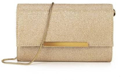 AFKOMST Petit sac à main d'été pour femme avec dragonne en paille et sangle en chaîne, doré, Small