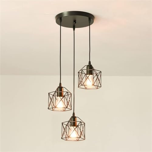Comely Pendelleuchte Esstisch Hängelampe Vintage Industrial, 3 Flammige Schwarz Hängeleuchte Metall mit E27 Fassung, max. 40W, Verstellbare Pendelleuchte für Esszimmer, Wohnzimmer, Schlafzimmer