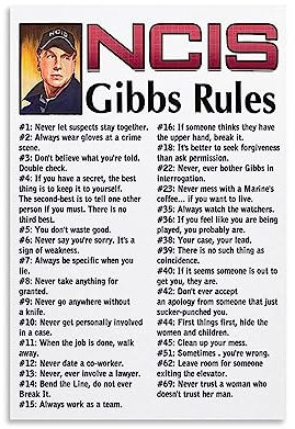 NCIS Filmposter TV Drama Poster Gibbs Rules Coole Poster für Jungs Mädchen Schlafzimmer Wohnheim Dekor Wandkunst Gemälde Leinwand Wanddekoration Wohnkultur Wohnzimmer Dekor Ästhetisch 40 x 60 cm