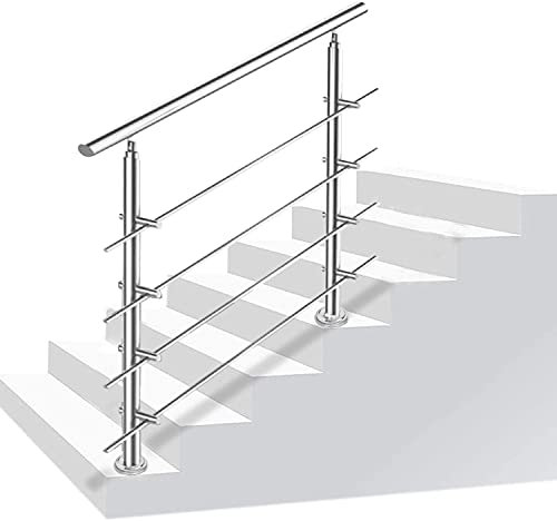 Daromigo Pasamanos de acero inoxidable de 120 cm con 4 travesaños, pasamanos de ángulo ajustable, diámetro de 42 mm, barandilla de acero inoxidable para interior y exterior, escaleras, balcón