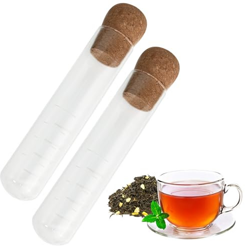 Teesieb für Losen Tee 2 Stück Glas Teefilter Mit Kork 15.5×3cm Wiederverwendbare Transparentes Tea Infuser Teeei Aus Hitzebeständiges Glas für Zuhause, Party, Büro