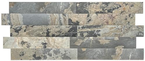 Mydekor Pannelli di rivestimento in pietra, piastrelle decorative da parete per soggiorno, cucina, ardesia naturale, pannelli testurizzati (15 pezzi, 0,9 mq)