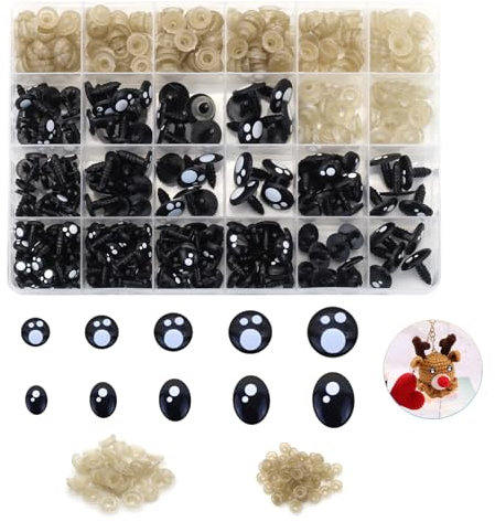 Sicherheitsaugen für Häkeltiere, 405 Stück Kunststoff Knopfaugen Puppe Augen, Verschiedenen Größen Augen für Häkeltiere zum Annähen mit Unterlegscheiben für Puppe, Plüschtier, Teddybär ( 8-16mm)