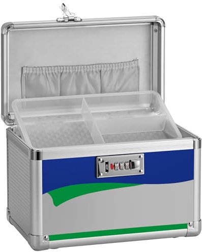 GODLONSEN Abschließbare Medizinbox, 25.4 x 15.2 x 17 cm, Sichere Zahlenschloss Box, Erste Hilfe Sicher Medikamenten Aufbewahrungsbox für Haus Schule Krankenhaus (Silber, Klein)