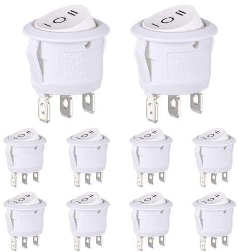 VEXUNGA Interruptor Basculante Redondo 6A 250VAC 10A 125VAC 3Posiciones 3Pines Interruptores Conmutador Palanca ON/OFF/ON Blanco para Coche Moto Electrodomésticos (10 Piezas)