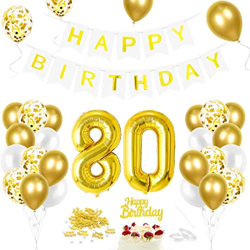 Luftballon 80. Geburtstag Golden, Geburtstagsdeko 80 Jahr, Ballon 80. Geburtstag, Riesen Folienballon Zahl 80, Happy Birthday Folienballon 80, Ballon 80 Deko zum Geburtstag Mann Frau
