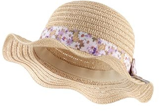 Sterntaler Strohhut Wellenrand -Modischer Hut mit Wellenkrempe und Blumenband - Mädchen Sonnenhut - Baby und Kinder Kopfbedeckung - Strandkappe - Sand, Größe 49