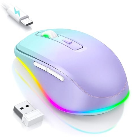 Seenda Wireless Mouse, Rechargeable Light Up LED Mouse for Laptop, 2.4G USB Silent Mice with Built in Jiggler Mover, Undetectable Simulate Mice Movement to Keep Computer Awake, green gradient purple