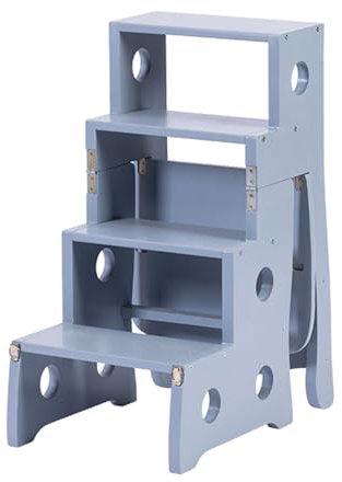 Escalera plegable de 3 niveles, escalera de madera simple con diseño 3 en 1, silla portátil para adultos y estante de almacenamiento para uso doméstico