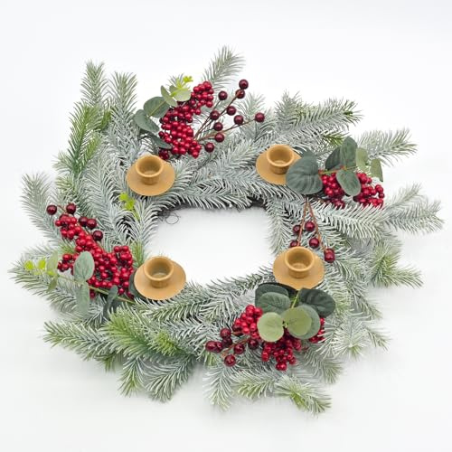 Seasons Christmas Advent Wreath, 18 inch Candle Holder Wreath, Traditional Decorations for Table Indoor Home & Church (Red)