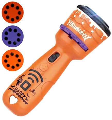 Halloween Projector Torch for Kids - Halloween Flashlight - Hallowe's Accessories | Non-Slip Grip Torch with 24 Interchangeable Spooky Slides, Interactive Trick‑Or‑Treat Party Favor Toy
