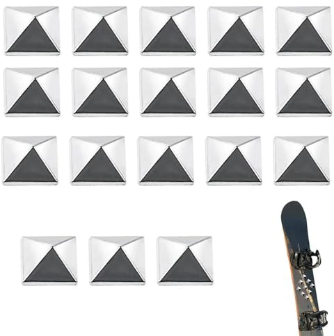 Tokaneit Cuscinetti per Lo Snowboard 18 Pezzi Argento Autoadesivo Piedini per Snowboard a Forma di Piramide,Antiscivolo per Sci Invernali,Tappetino Autoadesivo per Sci,Metallo Stomp Pad