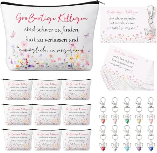 Hestya Regalo de Despedida para Compañero Incluye Neceser Llavero de Ángel Tarjeta Regalo por Cambio de Trabajo Regalos de Despedida para Compañeros(10 Sets)
