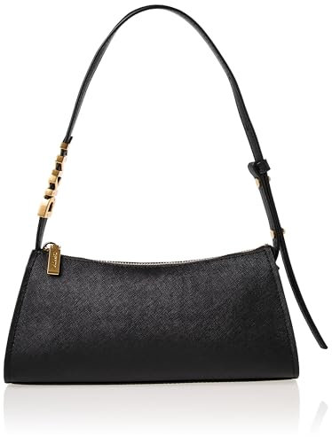 DKNY Women's Avril TOP Zip Shoulder Bag Cow Leather Coated with 100% Polyurethane, Black and Gold