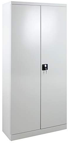 Robuster Voll-Metall Putzmittel Universalschrank 80x37x179 cm, Abschließbar, Weiß, Stahlschrank, Metallschrank, Besenschrank