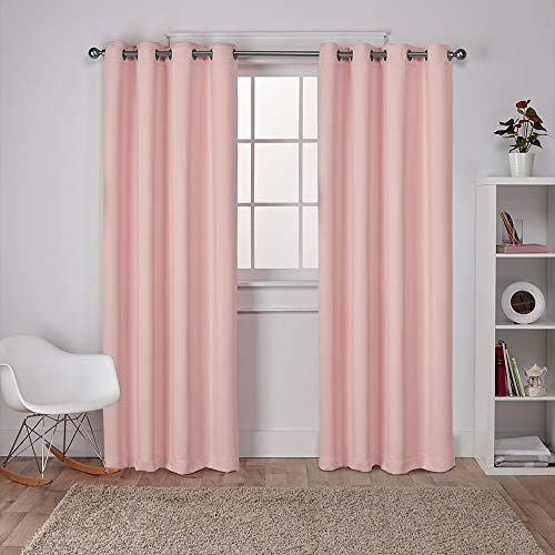 EXCLUSIVE HOME Sateen Twill Woven Room Darkening Blackout Grommet Top Curtain Panel Pair, 52x96, Blush