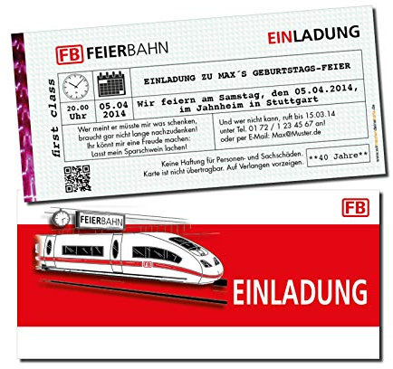 Einladung Einladungskarte Geburtstag (20 Stück) Feierbahn individuell