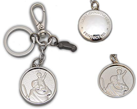 jameitop®† St. Christophorus Metall Schlüsselanhänger Silber glänzend + schwarzes Auto mit Karabinerhaken,ca. 4 cm †