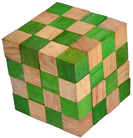 Cobra Cube Large Green, Schlangenwürfel Anaconda grün Large, Würfelschlange 4x4x4 Knobelholz Puzzle IQ Puzzle Cobra Cube, Snake Cube, Anaconda Brain Teaser IQ Test 3D Puzzle