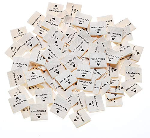 VINFUTUR 100pcs Stoffetiketten Handmade with Love Textiletiketten Handmade Label Kleideretiketten Handmade Etiketten DIY Näharbeit Deko