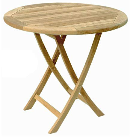 FineHome Luxus Massivholz Tisch aus Teakholz Teaktisch Gartentisch Klapptisch rund klappbar nachhaltiger Anbau 90 x 74 cm
