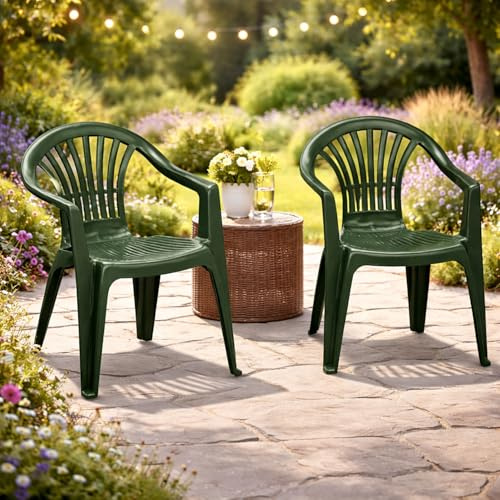Mojawo 2er Set Stapelstuhl Gartenstuhl Altea Bistrostuhl Gartensessel Balkonstuhl Kunststoff stapelbar Balkonmöbel Gartenmöbel Grün