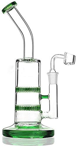 RORA Bong en verre de 25,4 cm en forme de tuyau à eau en nid d'abeille avec bol en quartz de 14,5 mm (vert)