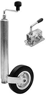 WINTERHOFF Set: Ruota RUOTINO di APPOGGIO RUOTINO di Sollevamento Carrello RIMORCHIO 150 kg 200X50 MM Fi 48 + Morsetto in Ferro Supporto RUOTINO Fi 48