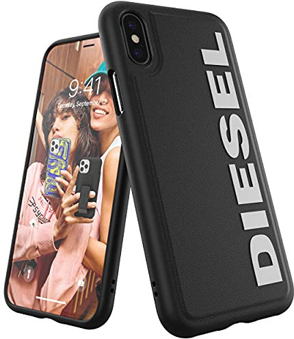 Diesel Handyhülle Designed für iPhone X Hülle/iPhone XS Hülle, Geformter Kernbereich, stoßfest, falltestgeprüfte Schutzhülle mit erhöhtem Rand, Schwarz/Weiß, iPhone X/XS